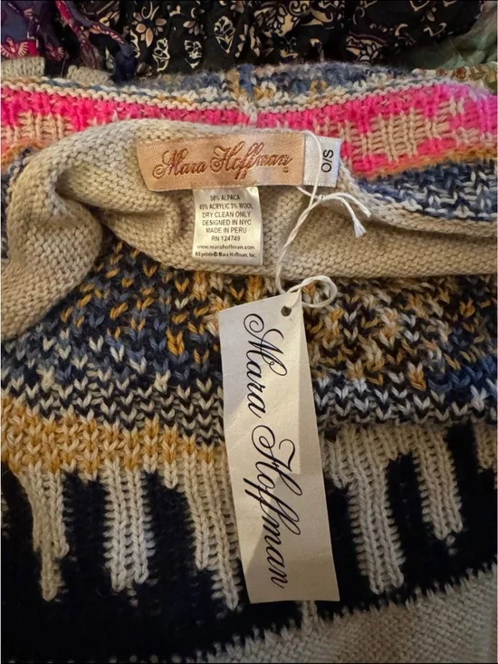 Hard to Find Mara Hoffman Cream Knit Evil Eye Poncho size One Size - Picture 7 of 8